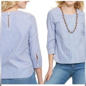 Vineyard Vines Blue Poplin Stripe Pintuck Pleated Front Top 4